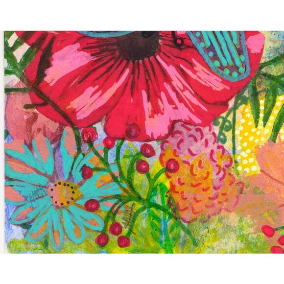 Original painting on paper - 7.5 x 5.25 in 19 x 13cm vibrant floral abstract - Picture 4 of 5